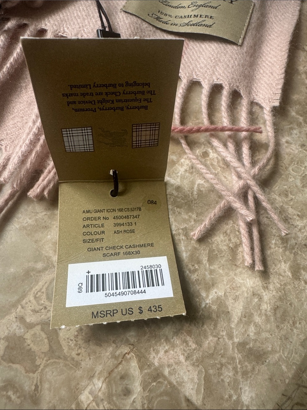 Burberry Pink & Black Classic Check Scarf - Picture 2 of 2